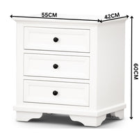 Venice Bedside Table 3 Drawer White