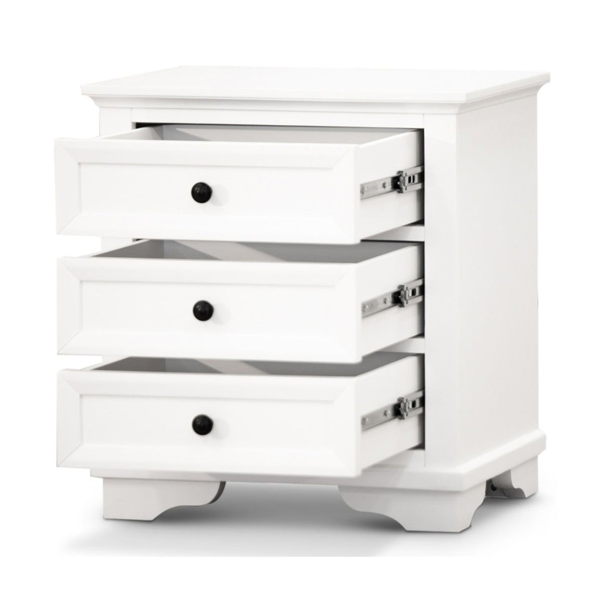 Venice Bedside Table 3 Drawer White