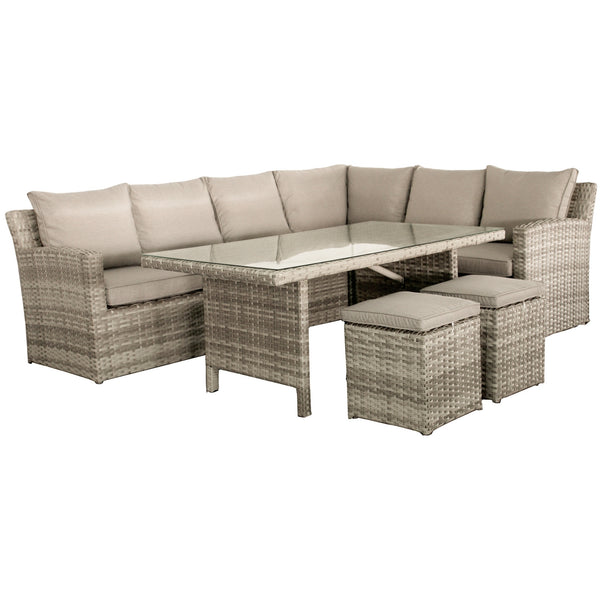 Windy  4 Piece Wicker Outdoor Modular Corner Sofa with Dining Table Set