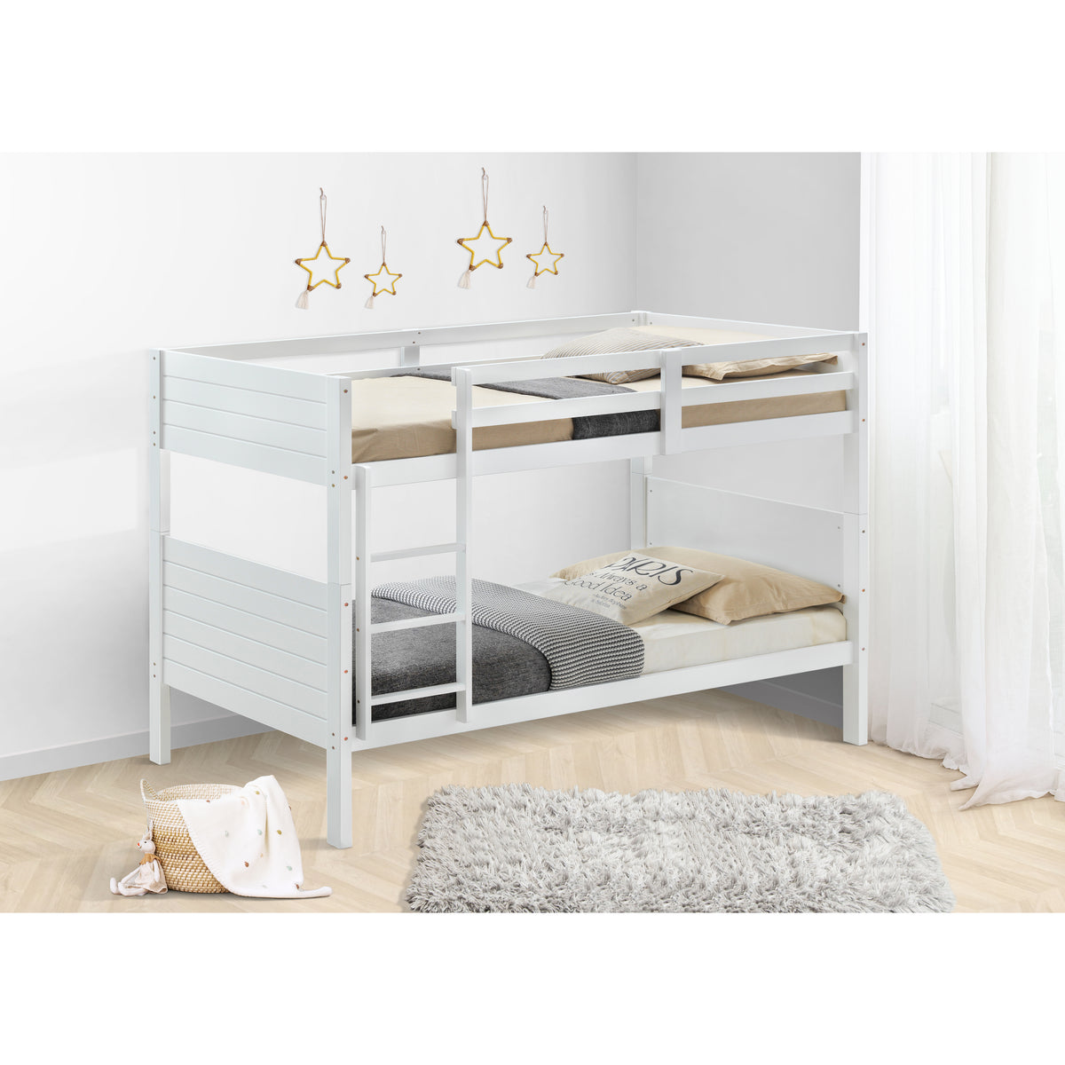 Zinnia Single Bunk Bed Frame Solid Rubber Timber Wood Loft Furniture - White
