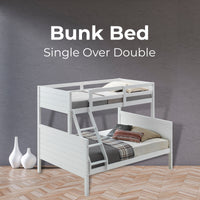 Zinnia Single Double Bunk Bed Frame Rubber Timber Wood Loft Furniture - White