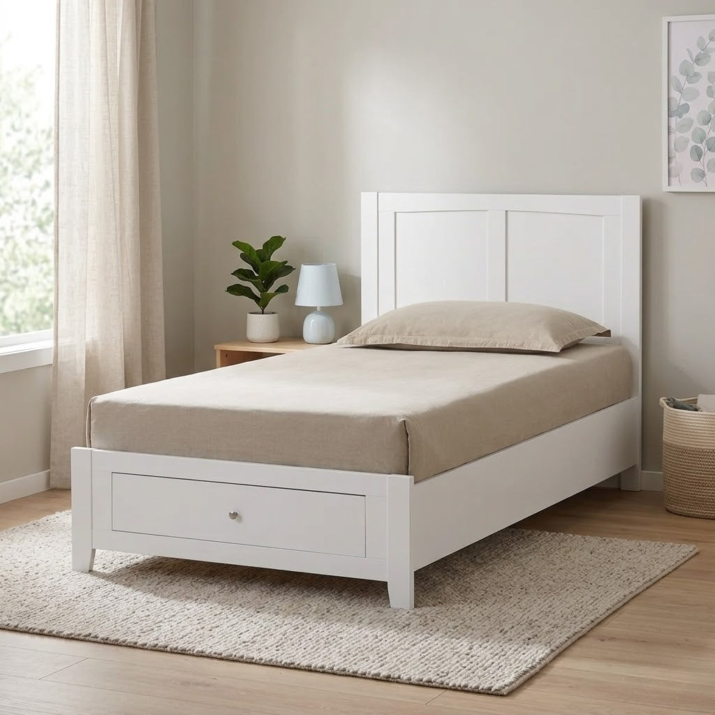 Luna King Single Bed Frame Storage Drawer White