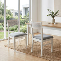 Maui 2pc Set Dining Chair Grey Fabric Seat White