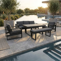 Santorini 5pc Outdoor Aluminium Lounge Chair Bench Coffee Table Set Charcoal