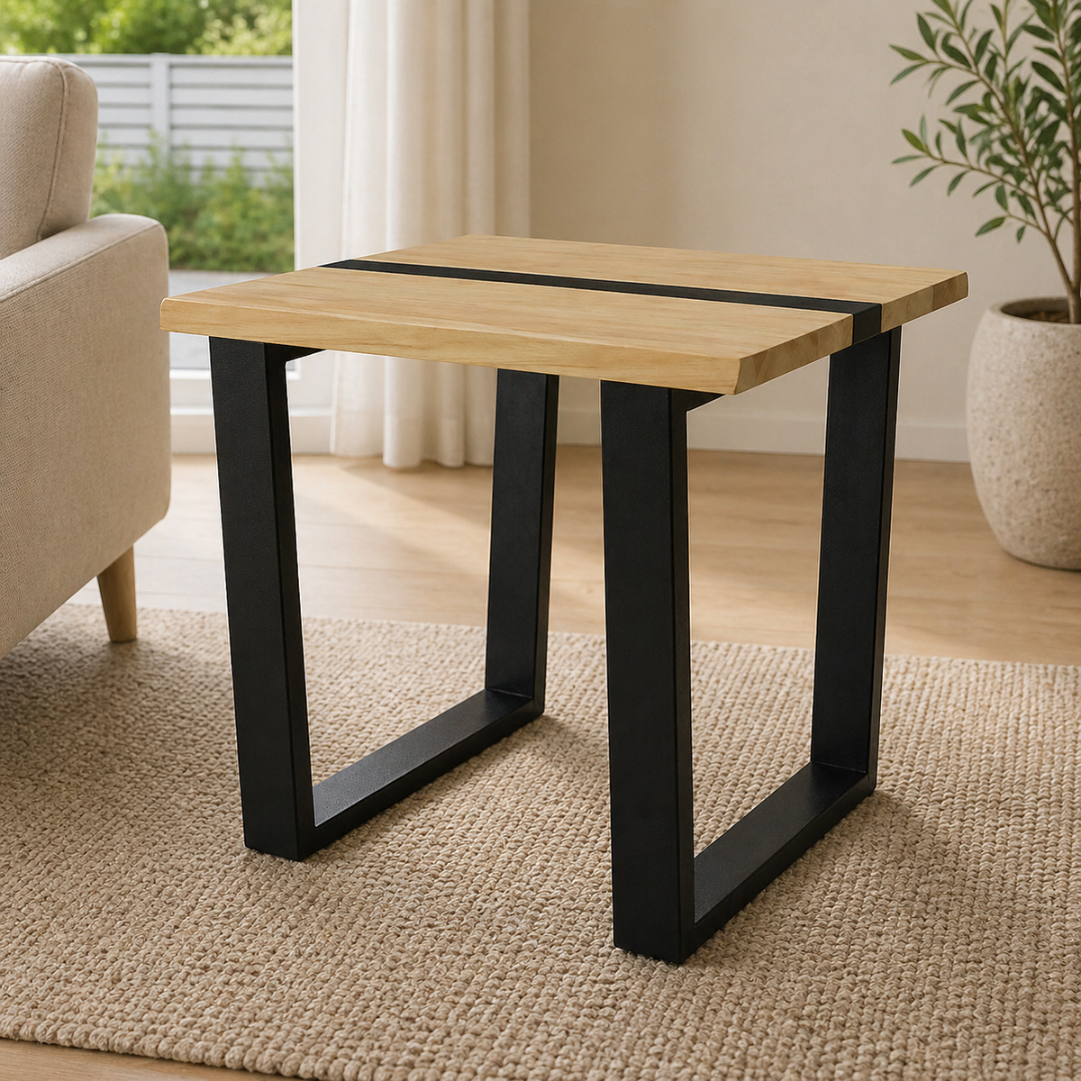Dori 55cm Lamp Side Table Black Natural