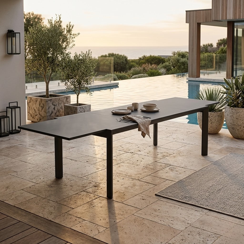 Oro 231-346cm Extension Aluminium Outdoor Dining Table Charcoal