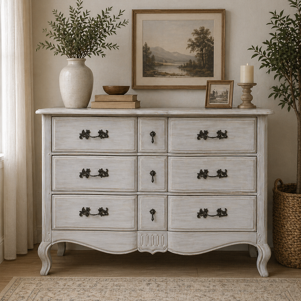 Leon Dresser Drawer Storage Cabinet Washed Grey
