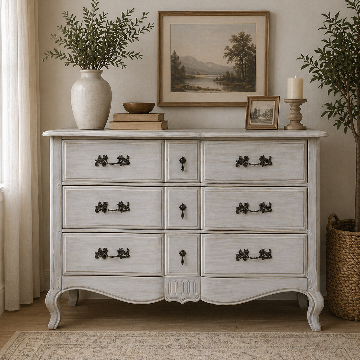 Leon Dresser Drawer Storage Cabinet Washed Grey