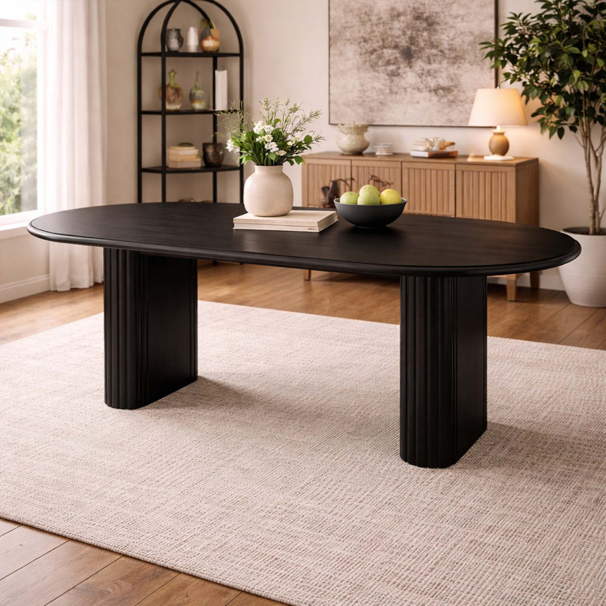 Noir 220cm Timber Oval Dining Table Black