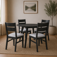 Ellen 5pc Dining Set 100cm Round Table 4 Chair Black