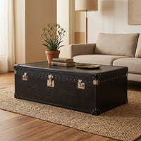 Cuba 122cm Leather Coffee Table with Storage Trunk Black