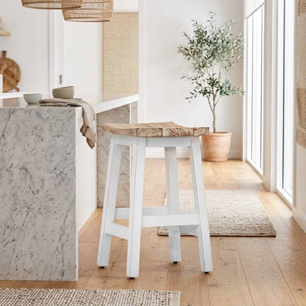 Sensei Kitchen Barstool Timber Bar Chair Stool White Wash Grey