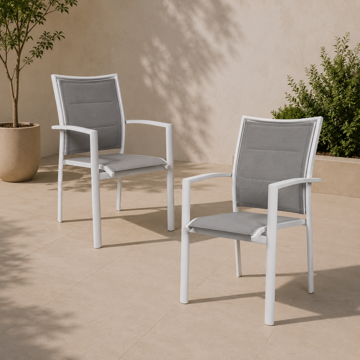 Oro 2pc Set Aluminium Outdoor Dining Chair White