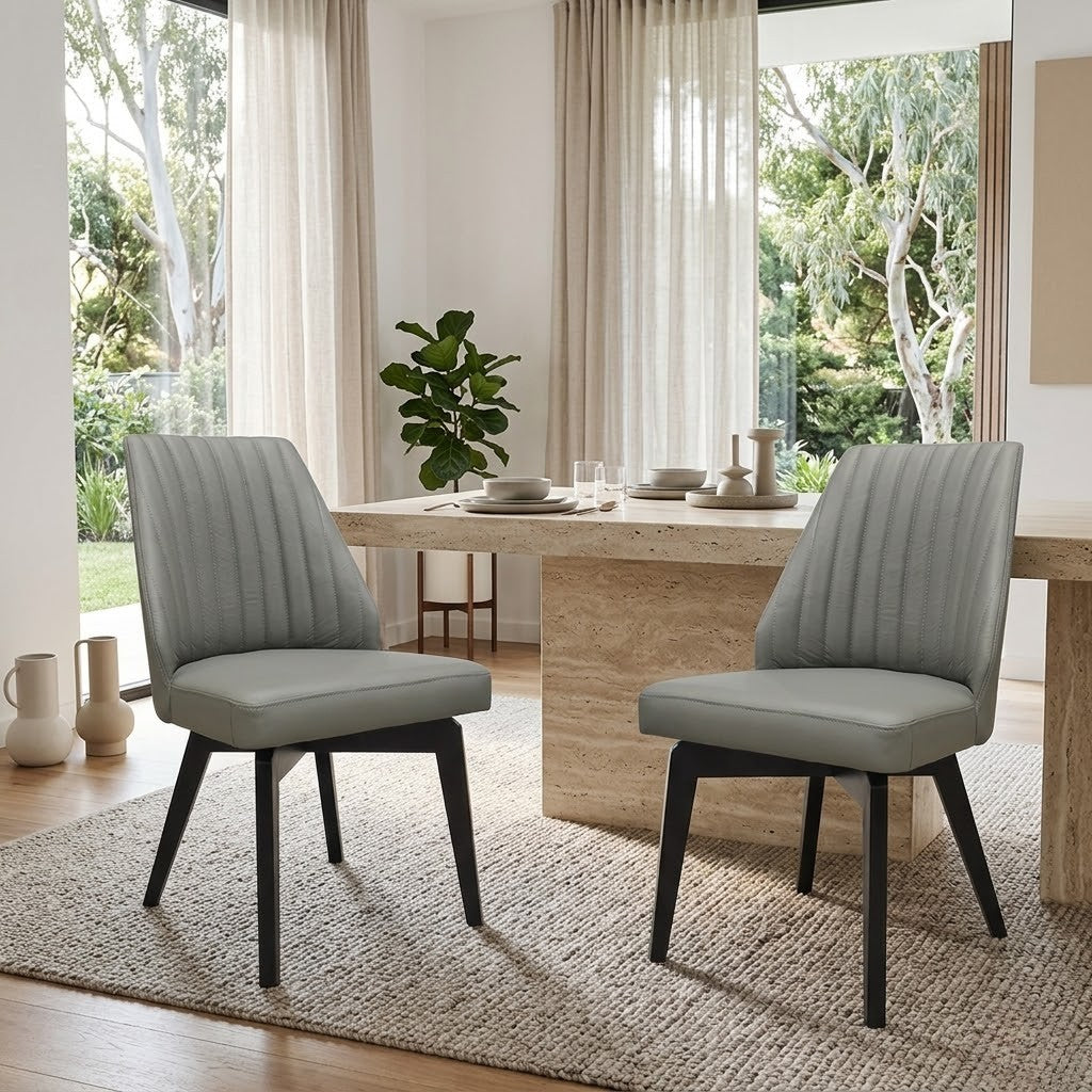 Shelby Set of 2 Leather Dining Chair Grey