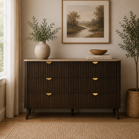Milo Dresser 6 Drawer Sintered Stone Travertine Top Walnut