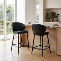 Leon 2pc Set PU Leather Bar Stool Black