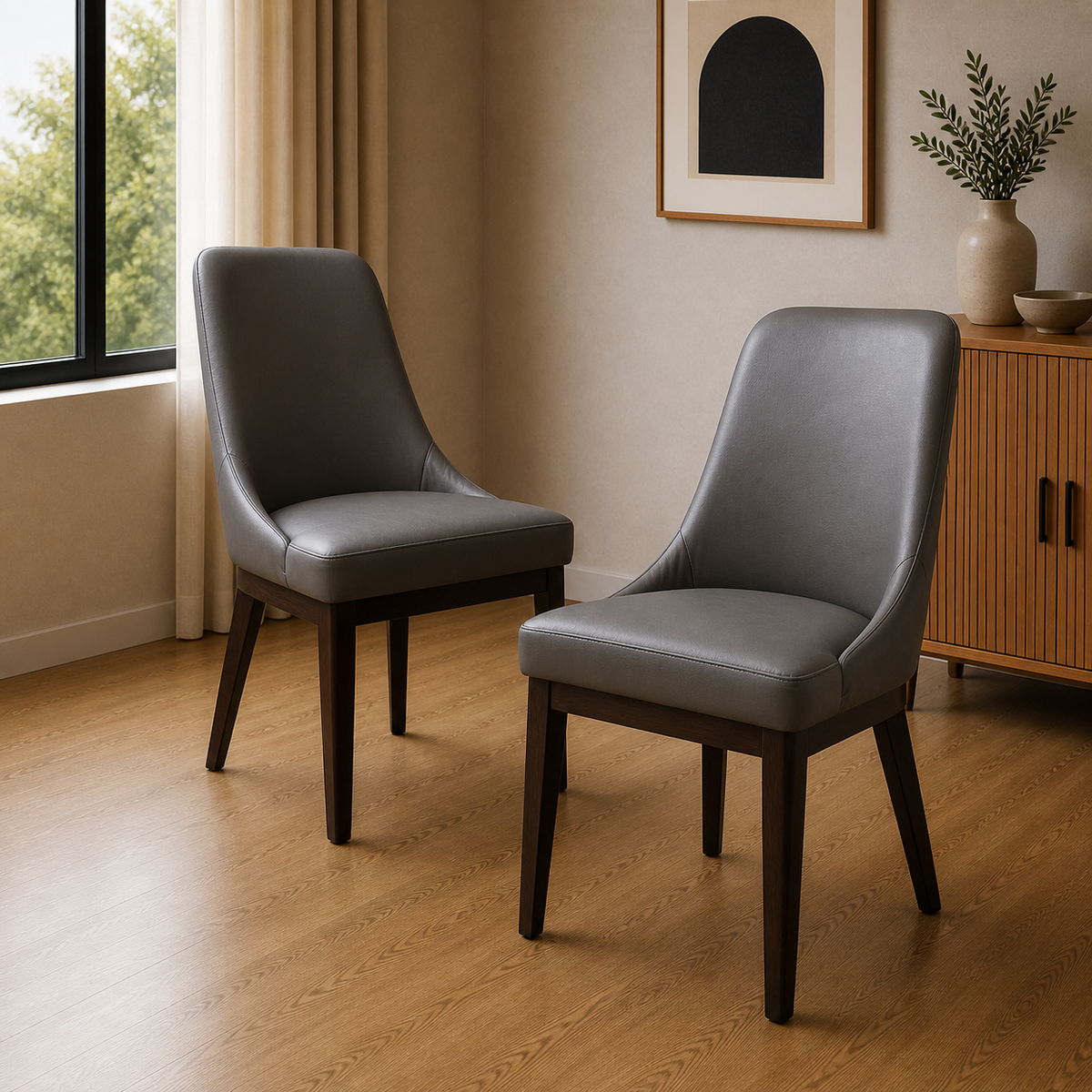 Claire Set of 2 Leather Dining Chair Dark Brown