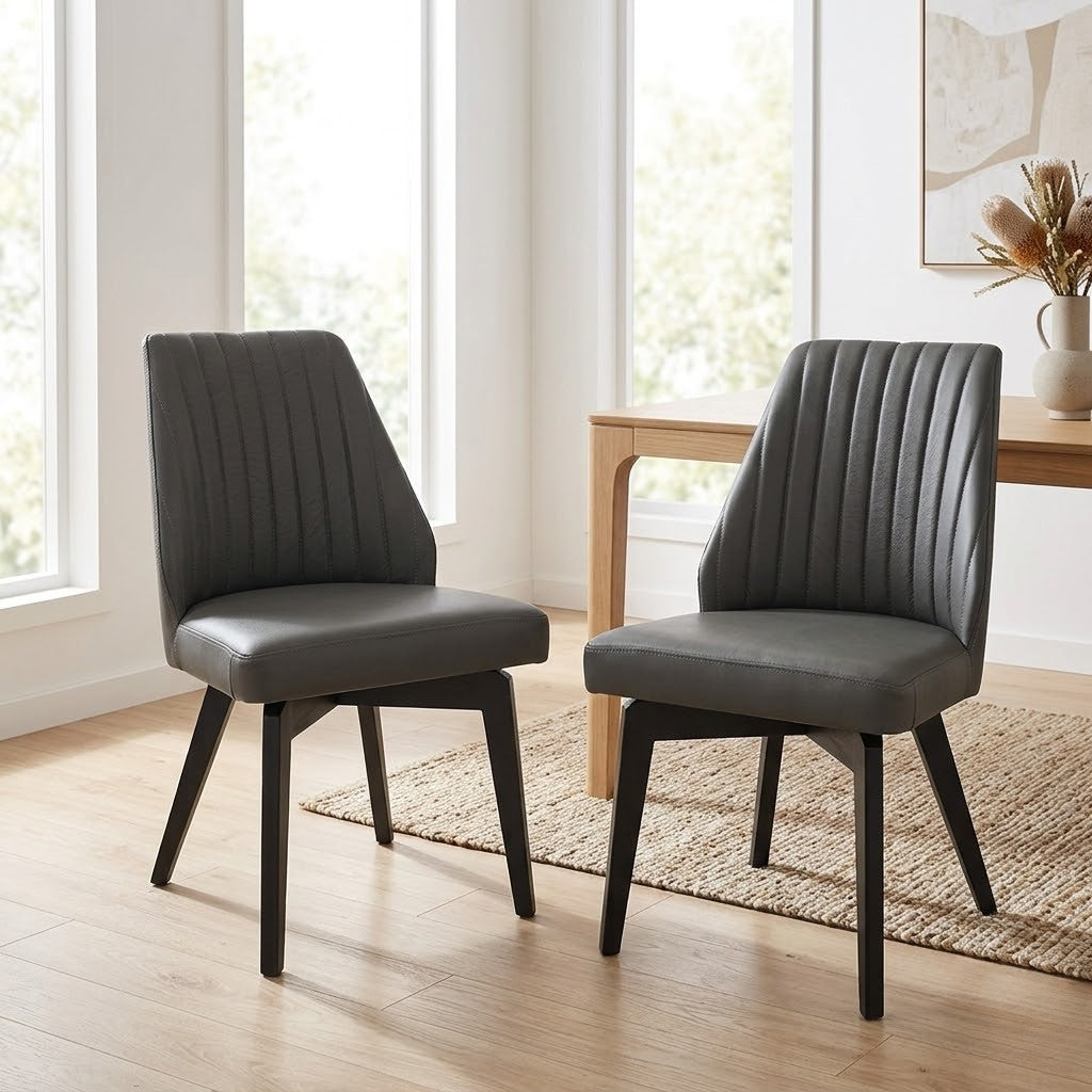 Shelby Set of 2 Leather Dining Chair Dark Grey