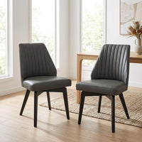 Shelby Set of 2 Leather Dining Chair Dark Grey