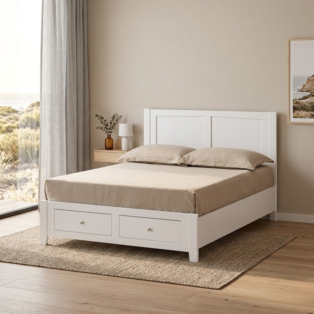 Luna Double Bed Frame Storage Drawer White
