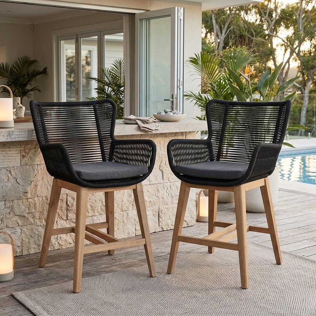 Stud Set of 2 Outdoor High Bar Dining Chair
