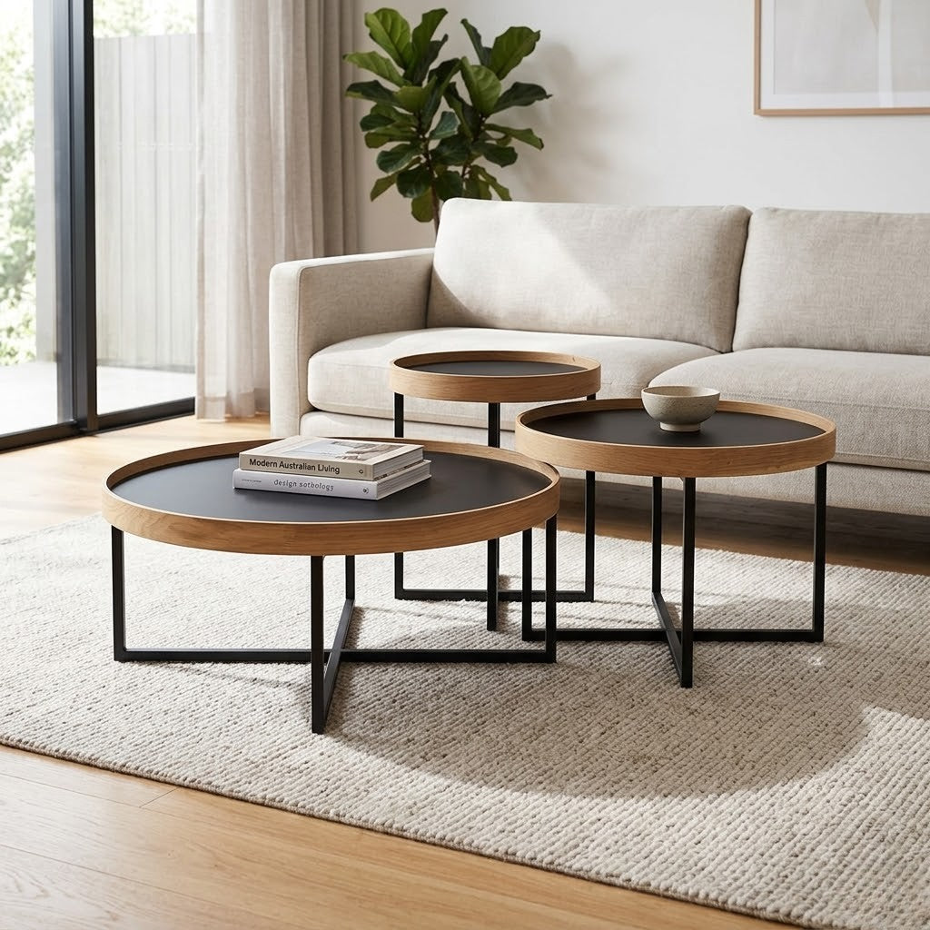 Canary 3pc Set Round Coffee Table Oak