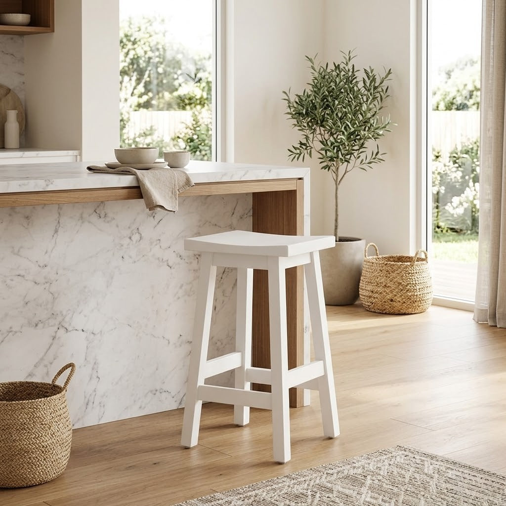 Sensei Kitchen Barstool Timber Bar Chair Stool White