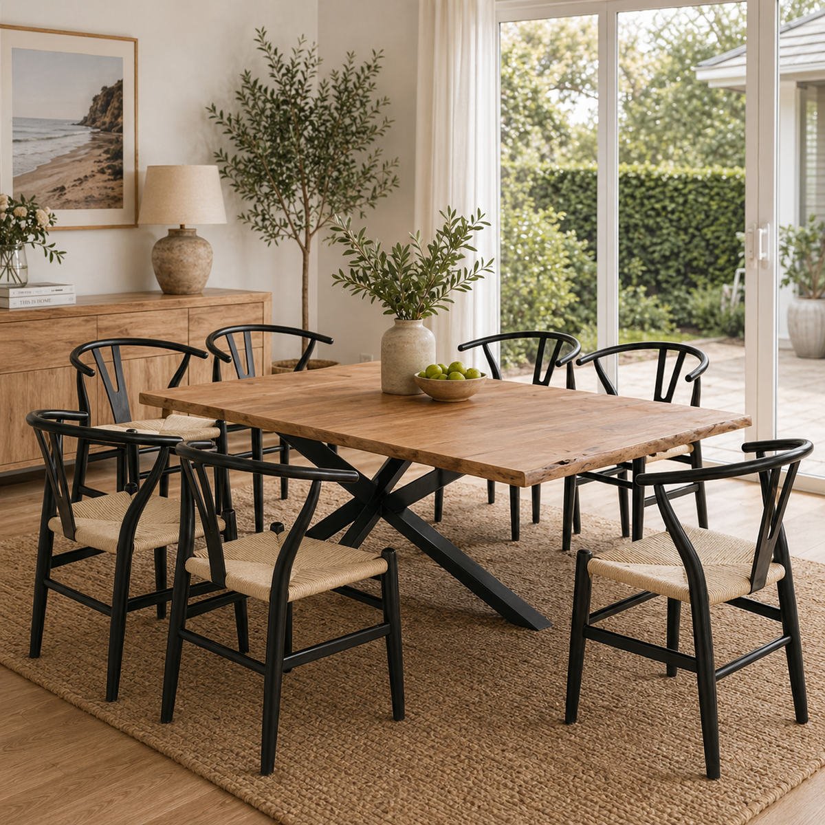 Lantana 9pc 240cm Dining Table Wishbone Chair Set