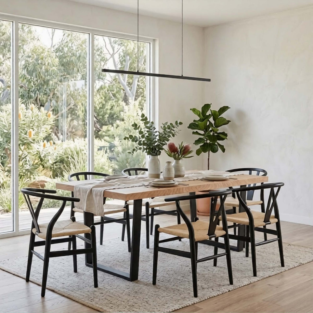 Petunia  7pc 180cm Dining Table Wishbone Chair Set