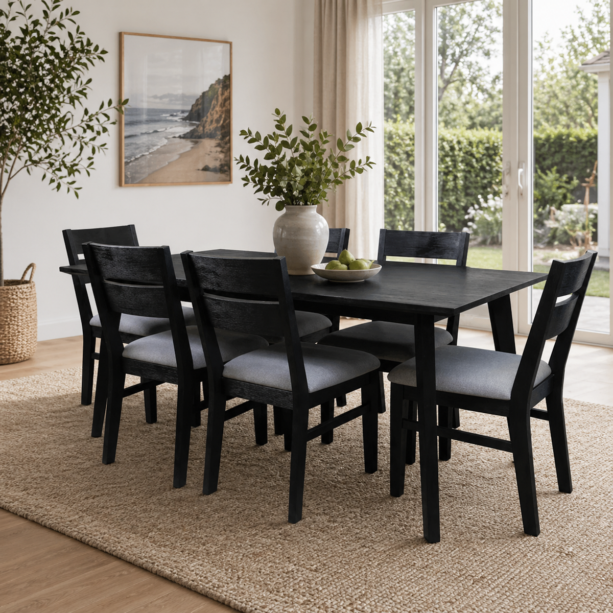 Ellen 7pc Dining Set 180cm Table 6 Chair Black