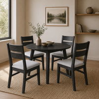 Ellen 5pc Dining Set 100cm Round Table 4 Chair Black