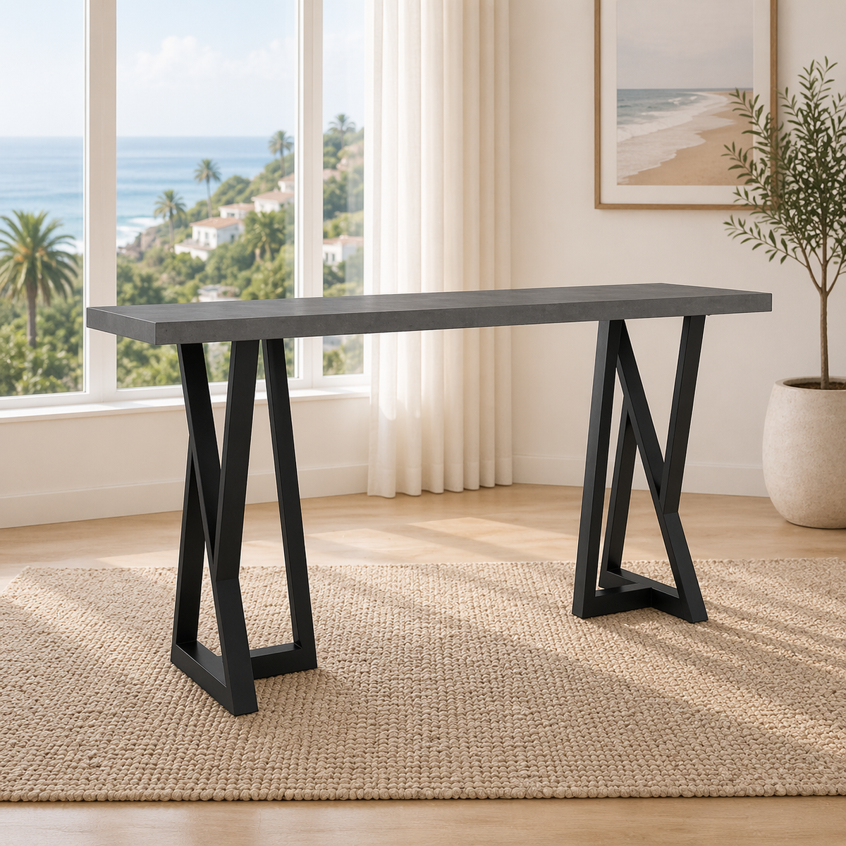 Rocky 150cm Console Table Concrete Top Dark Grey
