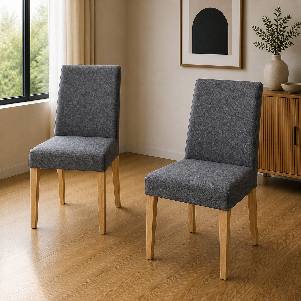 Forma 2pc Set Dining Chair Fabric Seat Dark Grey
