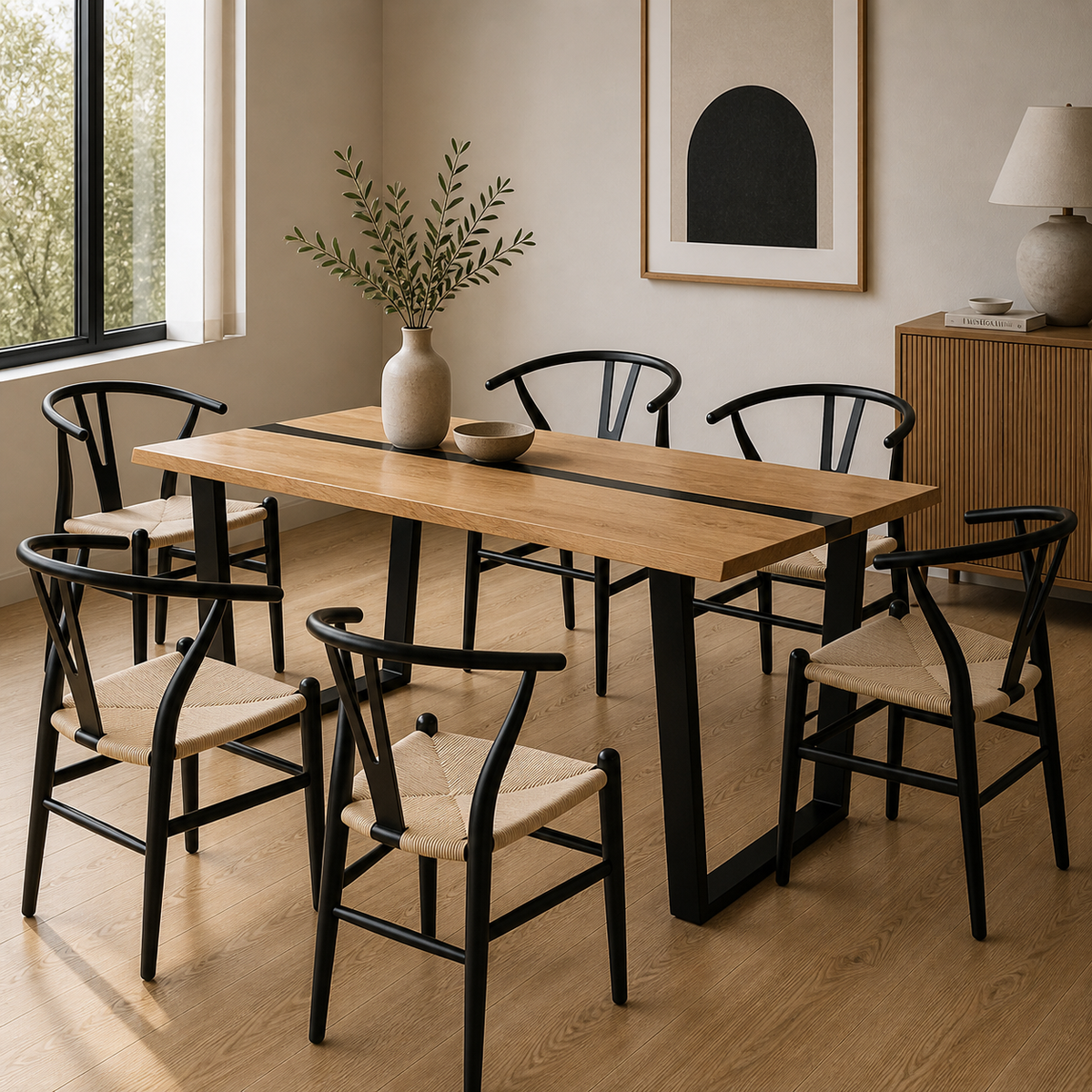 Dori 7pc Dining Table Set 7 Wishbone Chair Natural