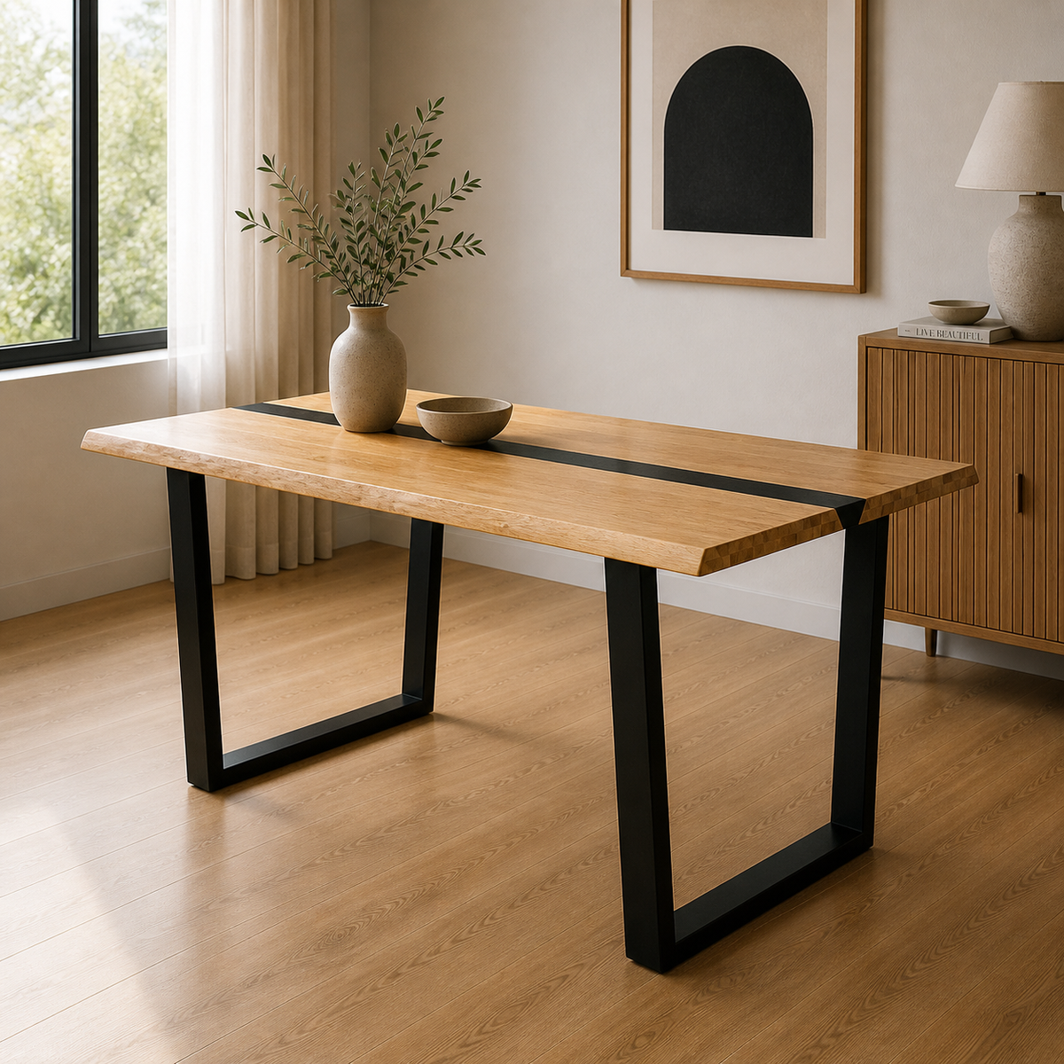 Dori 200cm Dining Table Black Natural