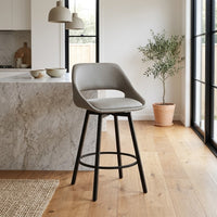 Danube Bar Stool Dining Chair PU Leather Light Grey