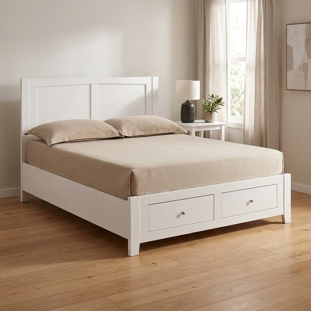 Luna Queen Bed Frame Storage Drawer White
