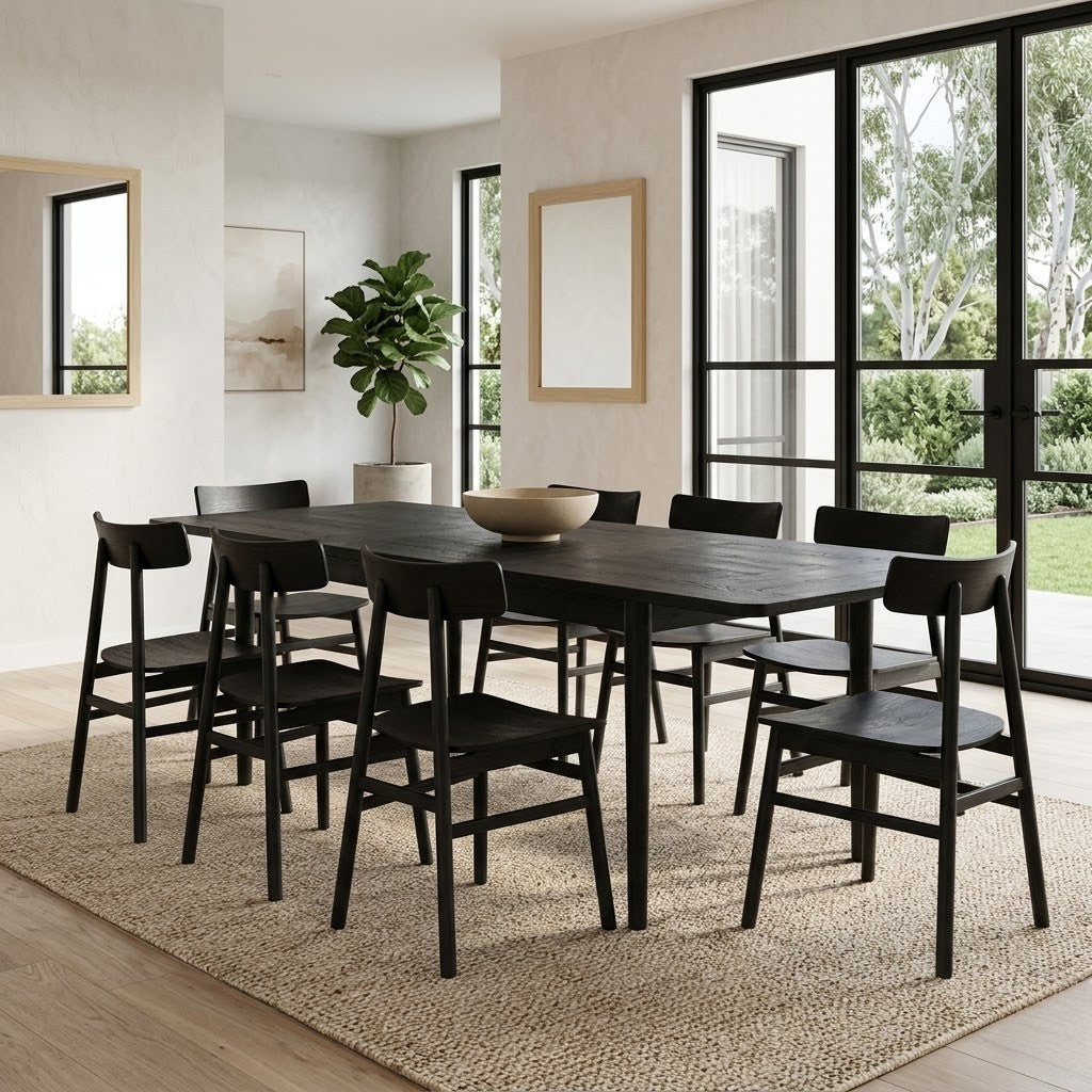 Claire 9pc Extendable Dining Table Timber Seat Chair Set