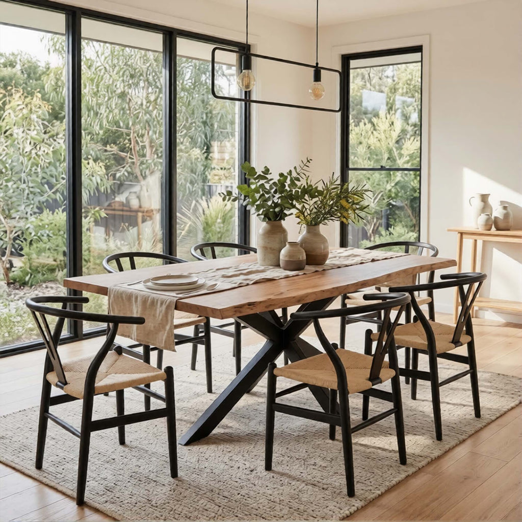 Lantana 7pc 210cm Dining Table Wishbone Chair Set