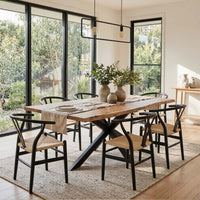 Lantana 7pc 210cm Dining Table Wishbone Chair Set