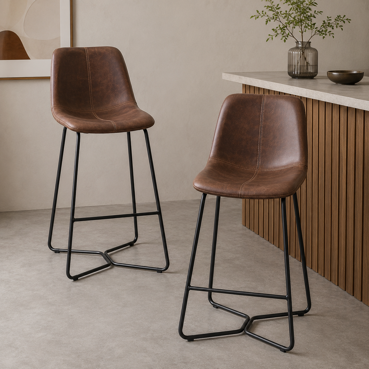 Cornwall 2pc Set PU Barstool Bar Chair Brown