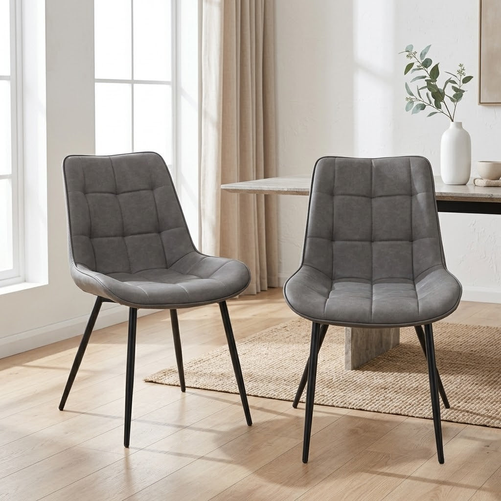Mary 2pc Set PU Dining Chair Grey
