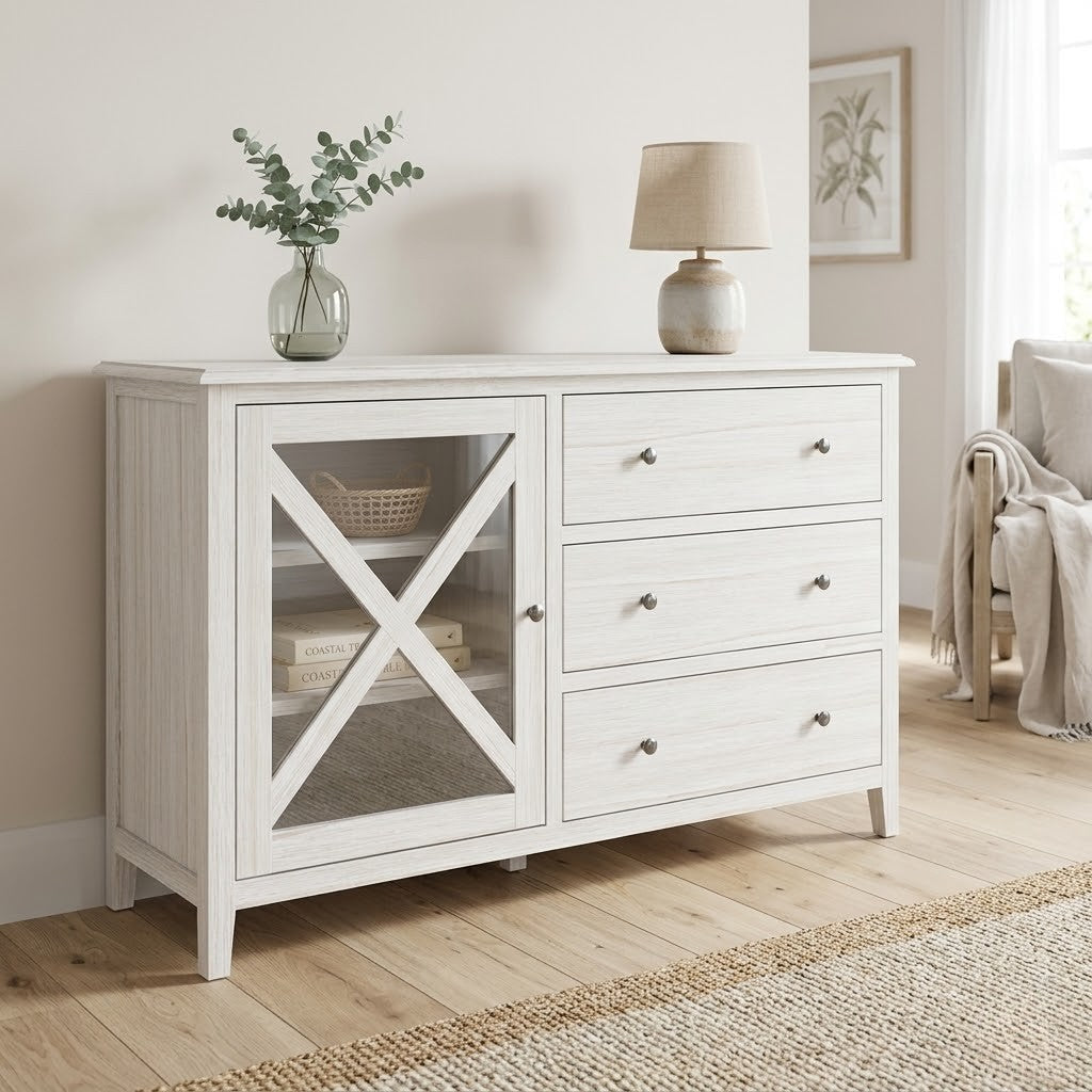 San Remo Dresser Glass Door Washed White