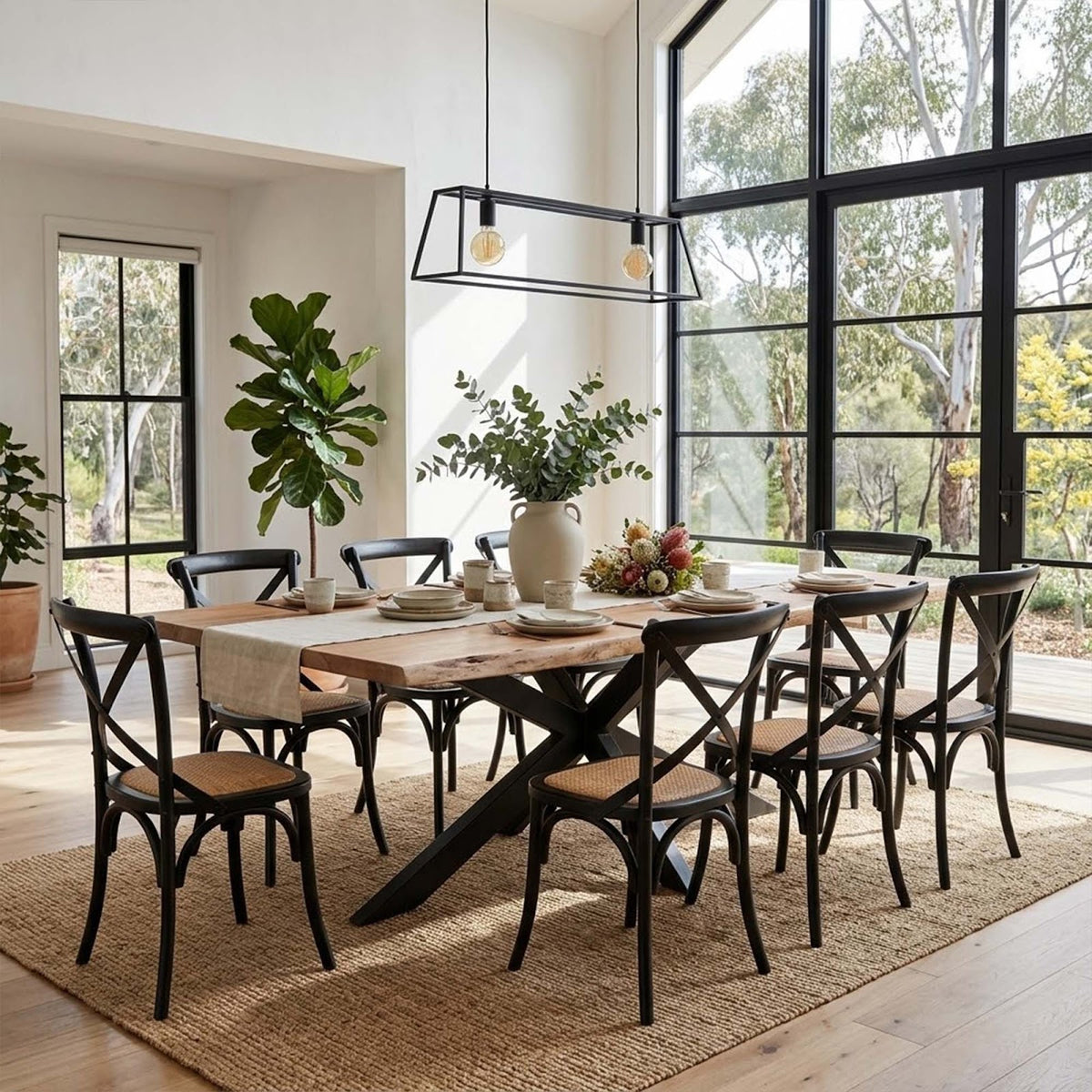 Lantana 9pc 240cm Dining Table X-back Chair Set