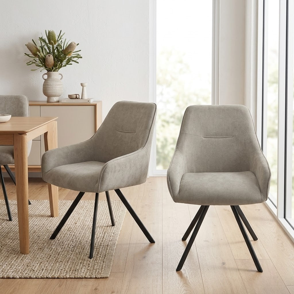 Henrik 2pc Set Fabric Dining Chair Fawn Grey