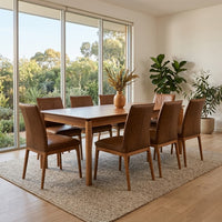 Japon 9pc Dining Set 240cm Table 8 Leather Seat Brown Chair Natural