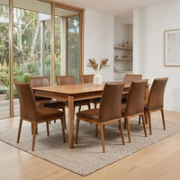 Japon 9pc Dining Set 240cm Table 8 Leather Seat Brown Chair Natural