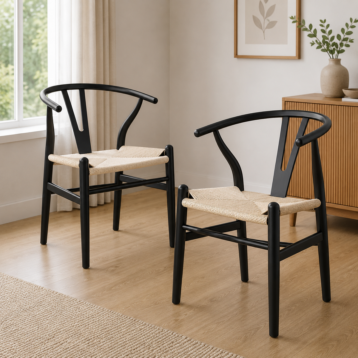 Anemone  Set of 2 Wishbone Dining Chair Black