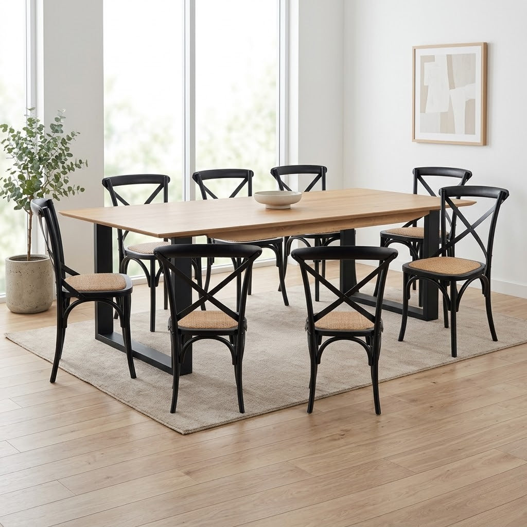Aconite 9pc 210cm Dining Table X-back Chair Set