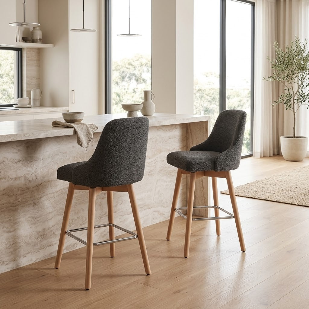Letos 2pc Bar Stool Dining Chair Dark Grey
